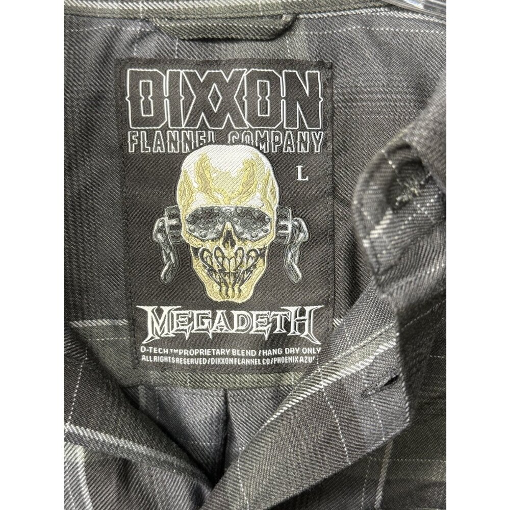 Dixxon Flannel Megadeth Black Gray Plaid Shirt Large NEW - Picture 2 of 9